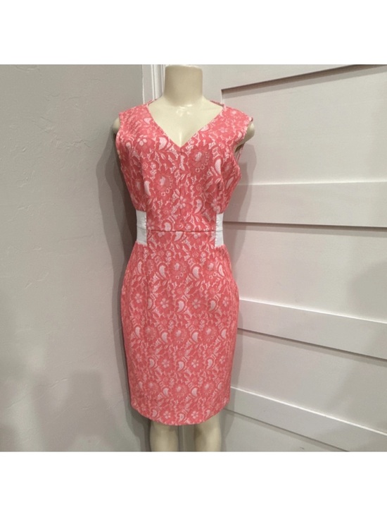Worthington Dresses & Skirts - Worthington Coral Lace-Print V-Neck Sheath Dress with White Panels